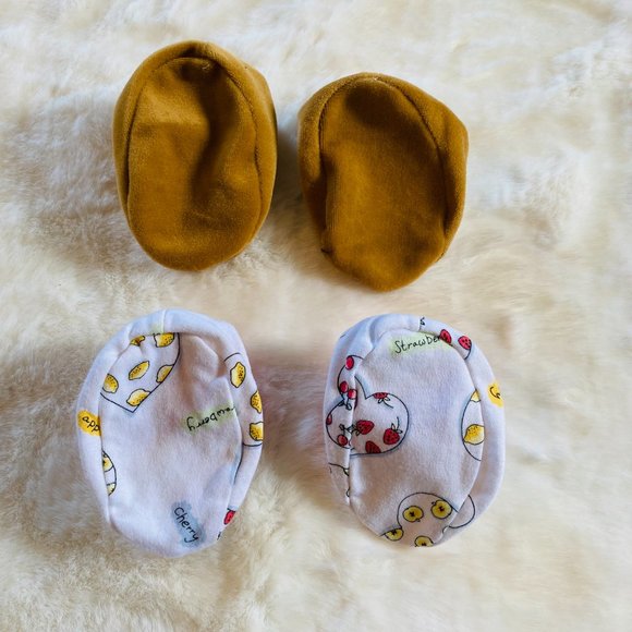 Baby Newborn Girl Sock Booties 2-pk bundle, Cat and Fruit Pattern - Picture 7 of 7